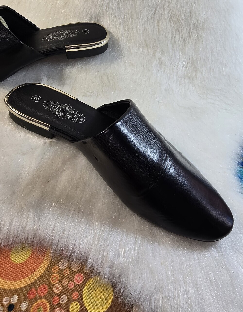 Charles Albert Black Vegan Leather Slip-On Mules for Women